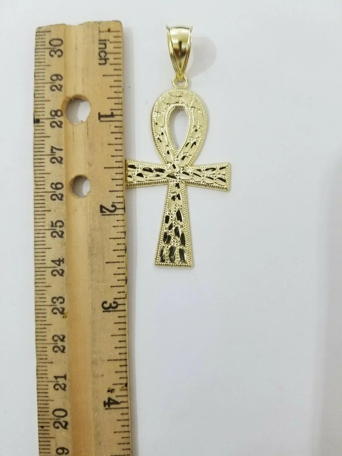 Real Gold Ankh Cross Charm Pendant 10k Yellow Gold Nugget Diamond Cuts Men Women - Image 7