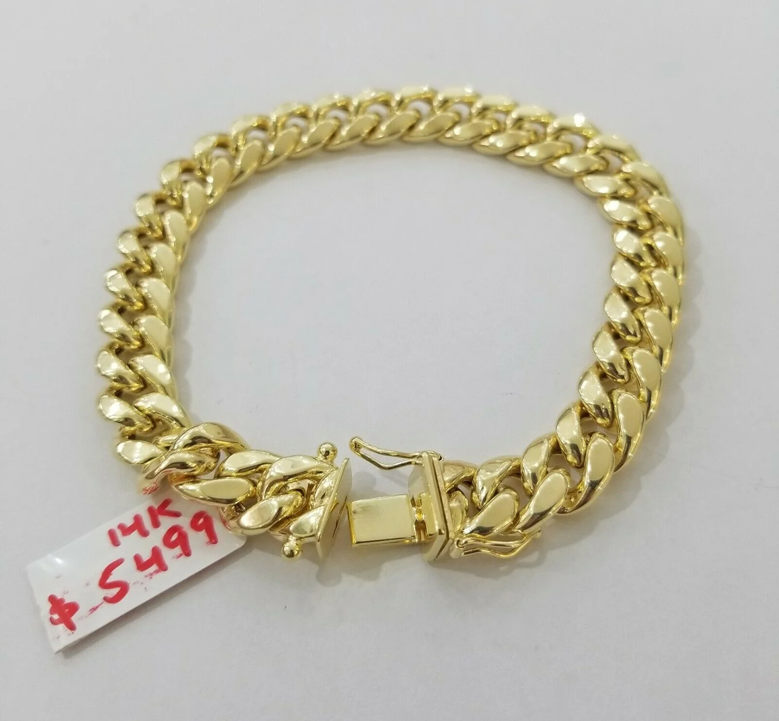 REAL GOLD Bracelet 14KT Miami Cuban Link 8" 9mm Box Clasp Yellow 14kt Gold MENS - Image 2