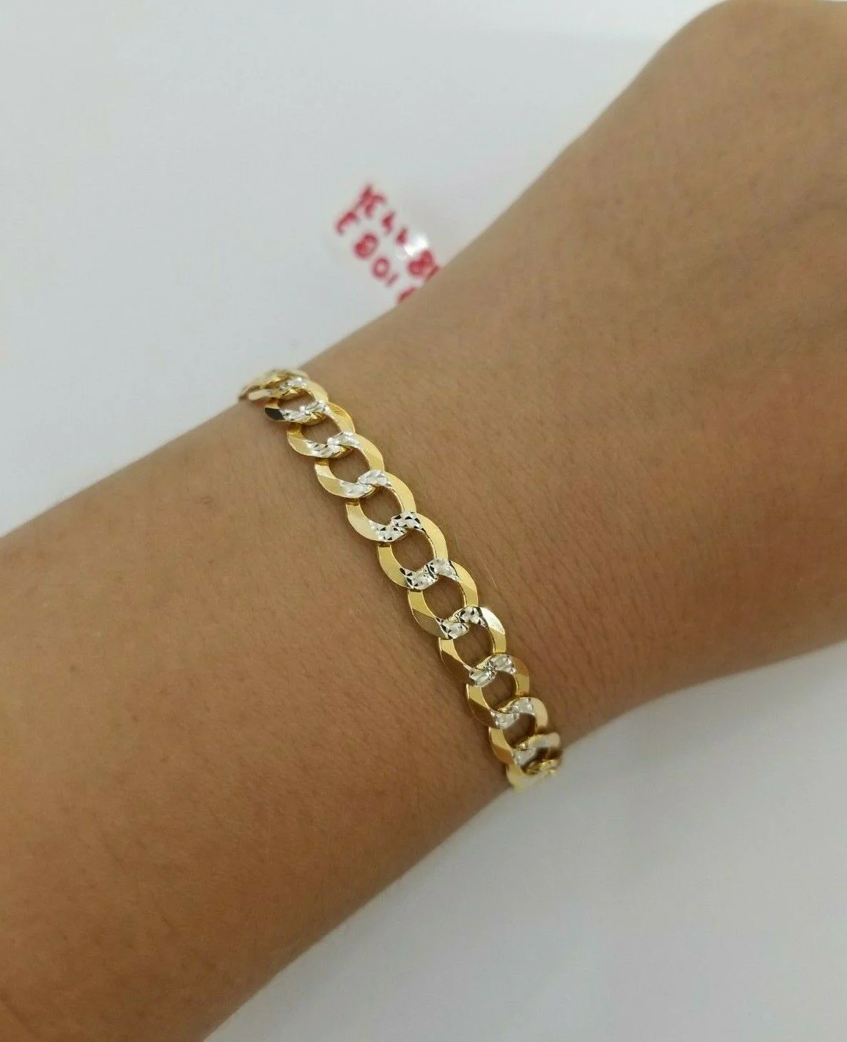 Real Gold Bracelet Solid 14k Cuban Curb Link FOR ladies 7.5" Diamond Cut 7.5mm