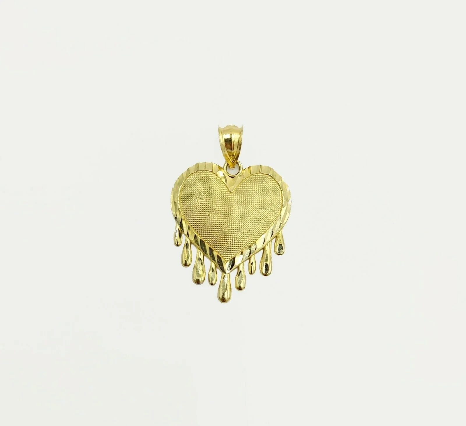 Real Gold Heart Pendant ladies Charm 10KT Yellow Gold Dripping Heart Love Oro - Image 3