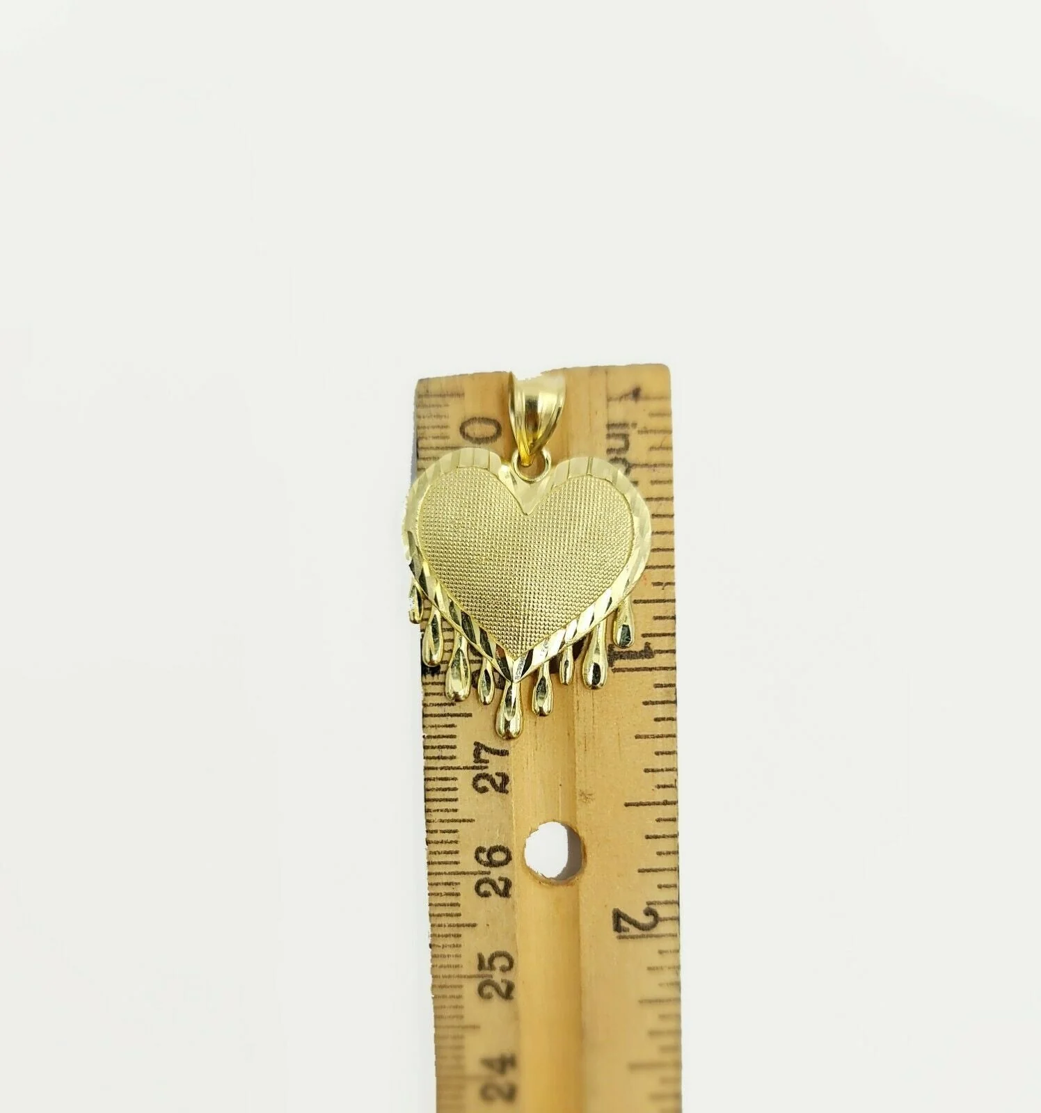 Real Gold Heart Pendant ladies Charm 10KT Yellow Gold Dripping Heart Love Oro - Image 5