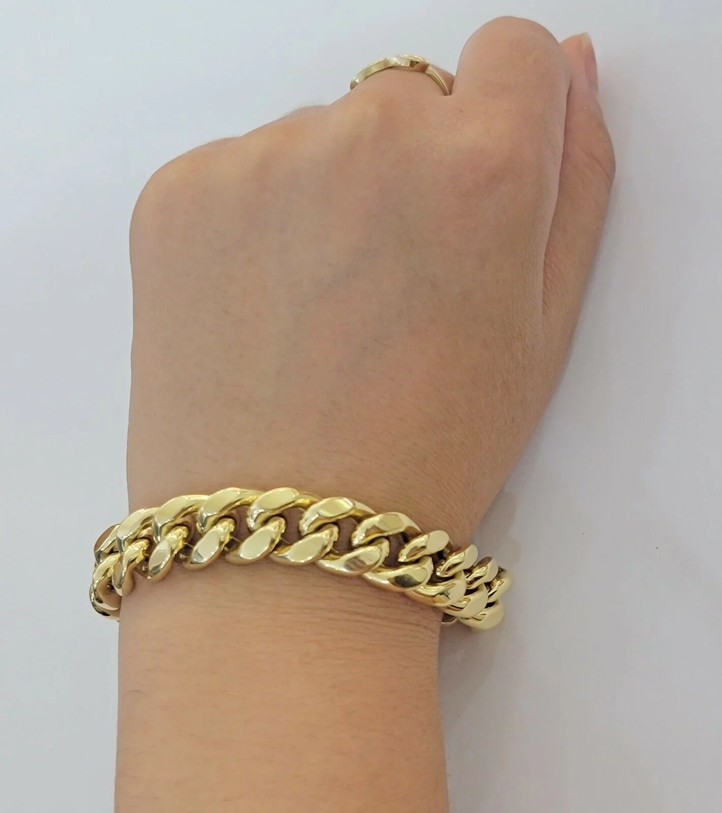 REAL Mens 10k Yellow Gold Miami Cuban Bracelet 7.5 Inch 13mm And Strong Links - Image 4