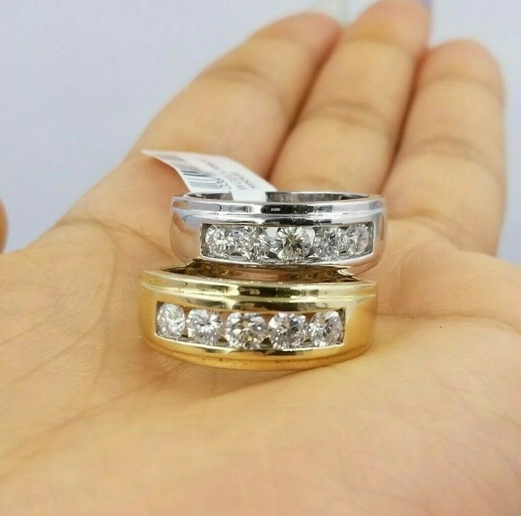 REAL solid 14k Gold Diamond Mens Band Engagement Wedding 1 CT Ring White Yellow Ring Sizes 6,7,8,9,10,11 & 12