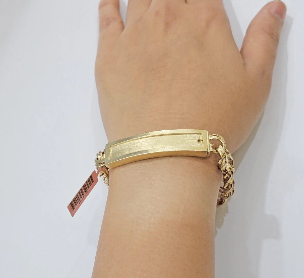 Real Solid 14kt Yellow Gold Chino ID Mens Name Plate Bracelet 10mm 8 Inches SALE - Image 7