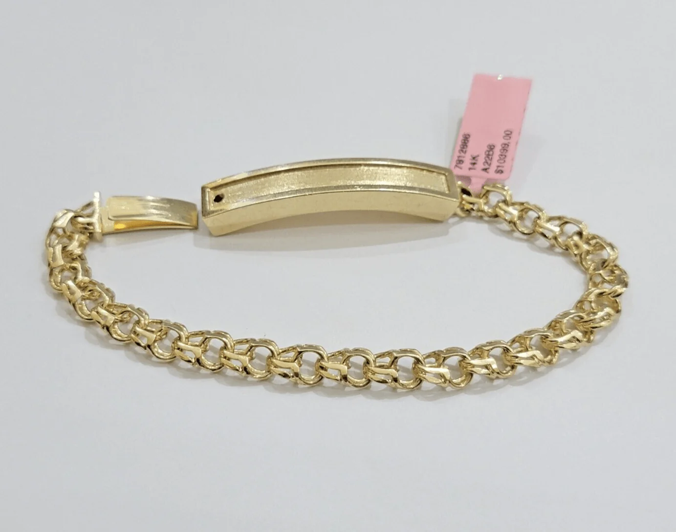 Real Solid 14kt Yellow Gold Chino ID Men's Name Plate Bracelet 8mm 8 Inches SALE - Image 3