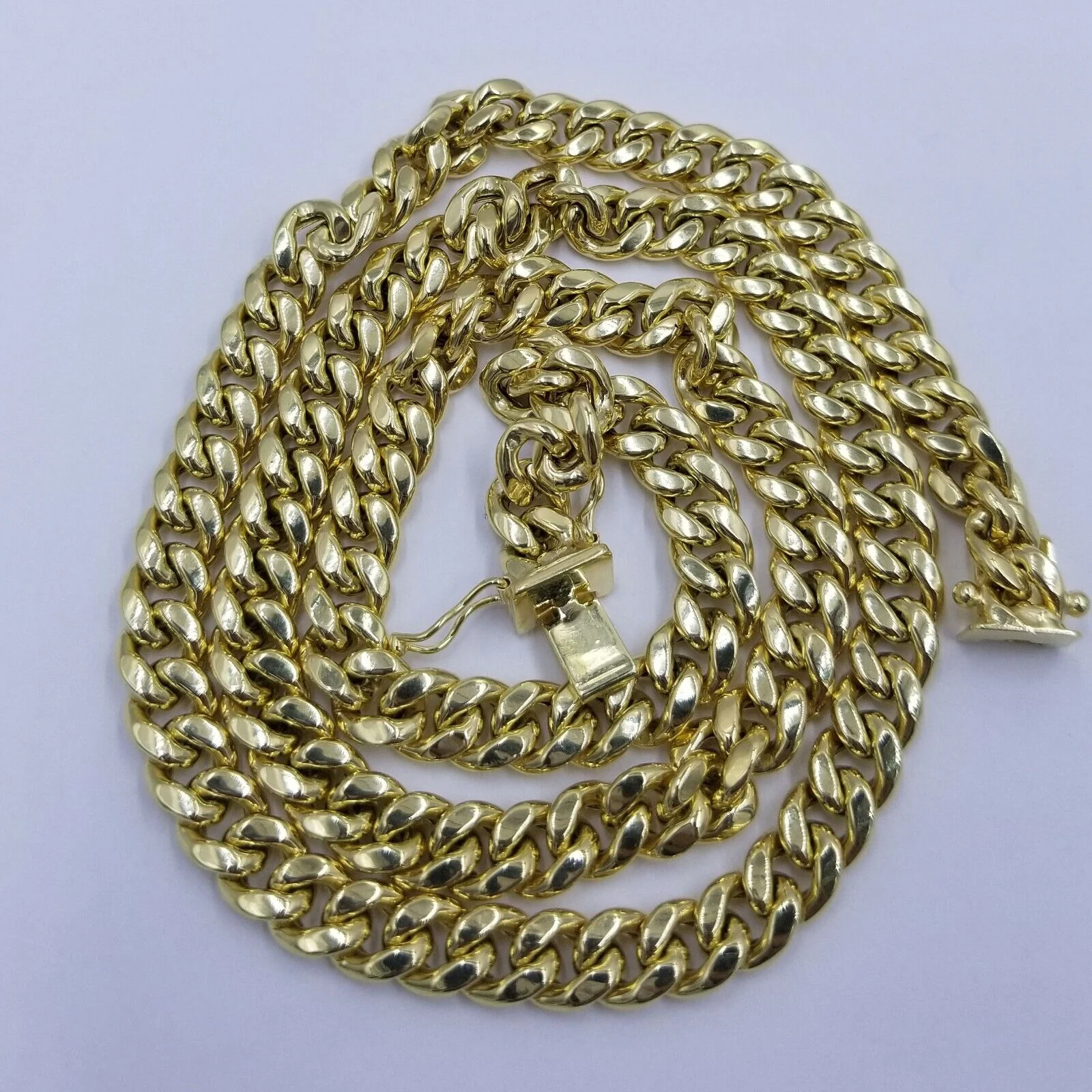 Real10K Yellow Gold Miami Cuban 7mm Chain Necklace Strong Box Lock 22 Inch Mens - Image 2