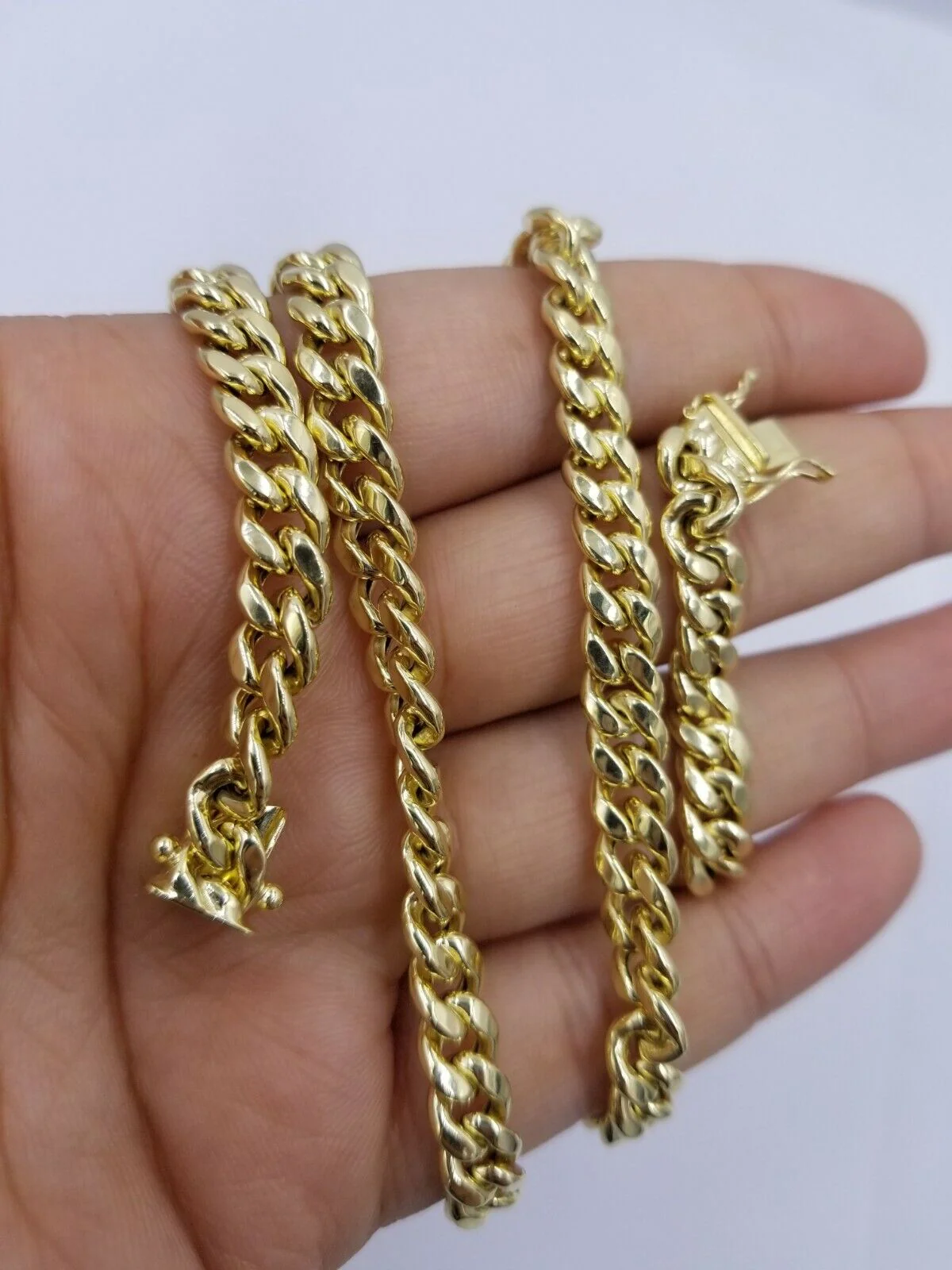 Real10K Yellow Gold Miami Cuban 7mm Chain Necklace Strong Box Lock 22 Inch Mens - Image 4