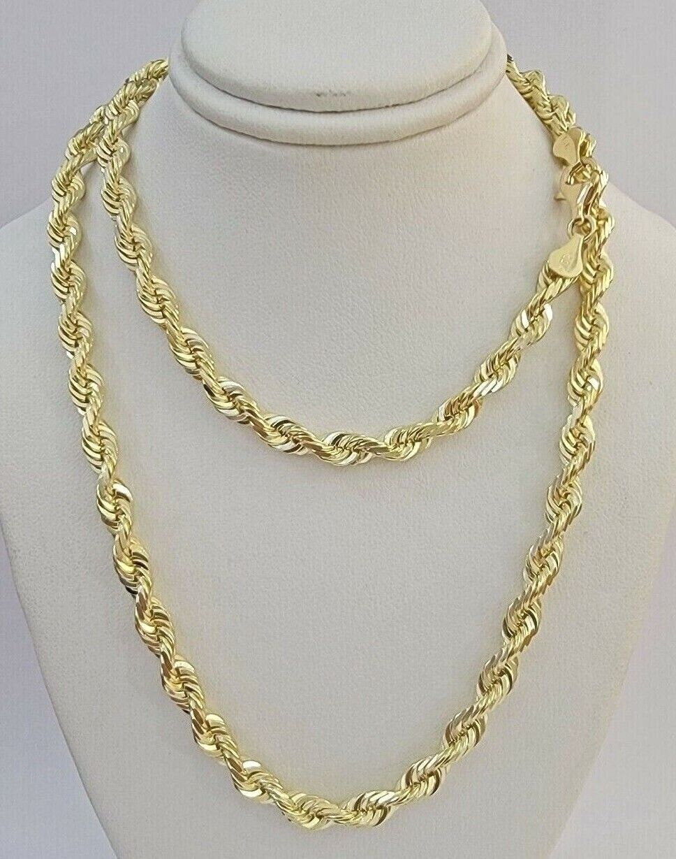 Rope Chain Necklace 5mm REAL 10kt Yellow Gold Solid link Diamond Cuts 22" Inch - Image 2