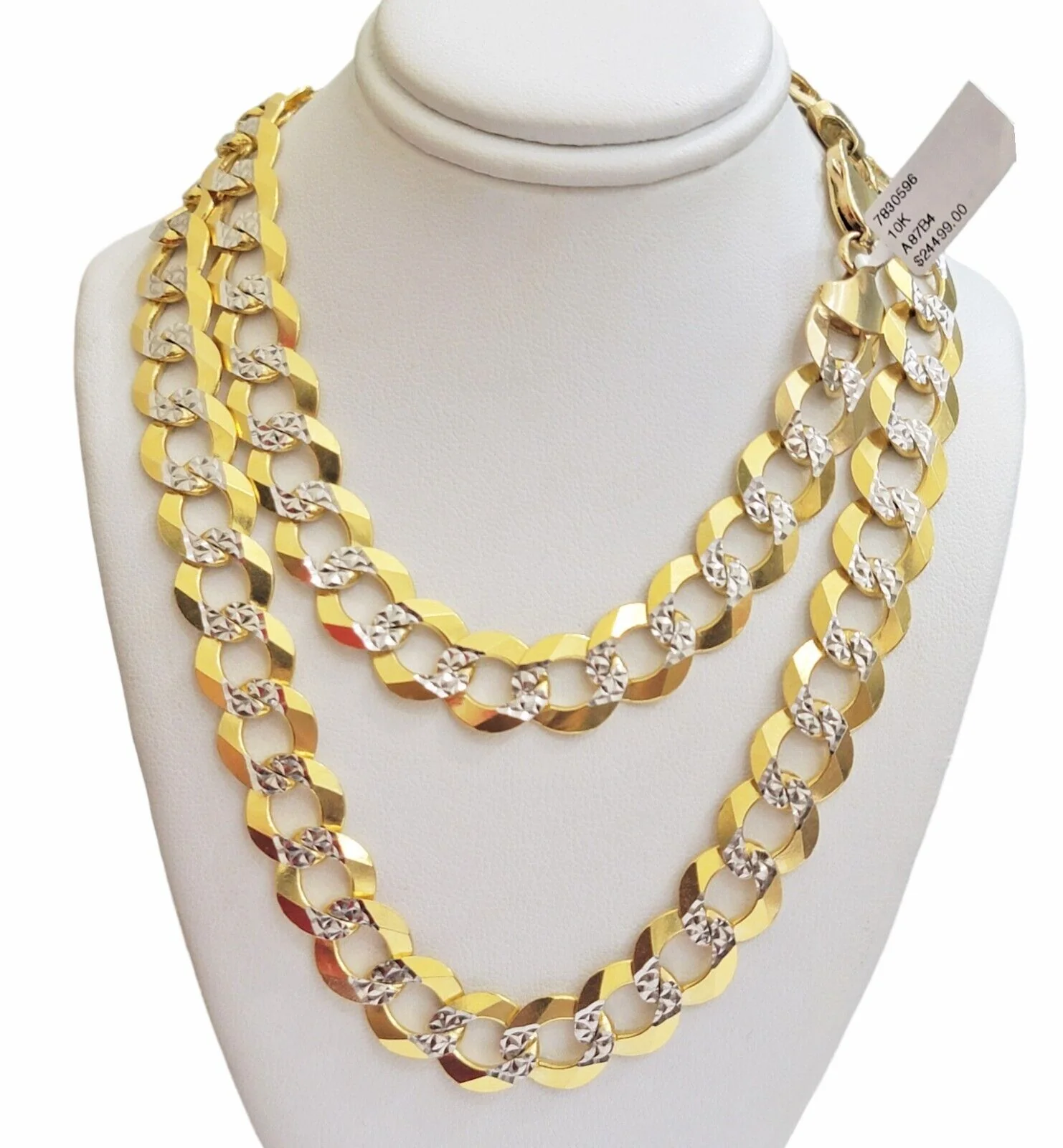 Solid 10k Gold Cuban Curb Link Necklace 12.5mm 24 Inch Chain Mens Diamond Cuts - Image 2