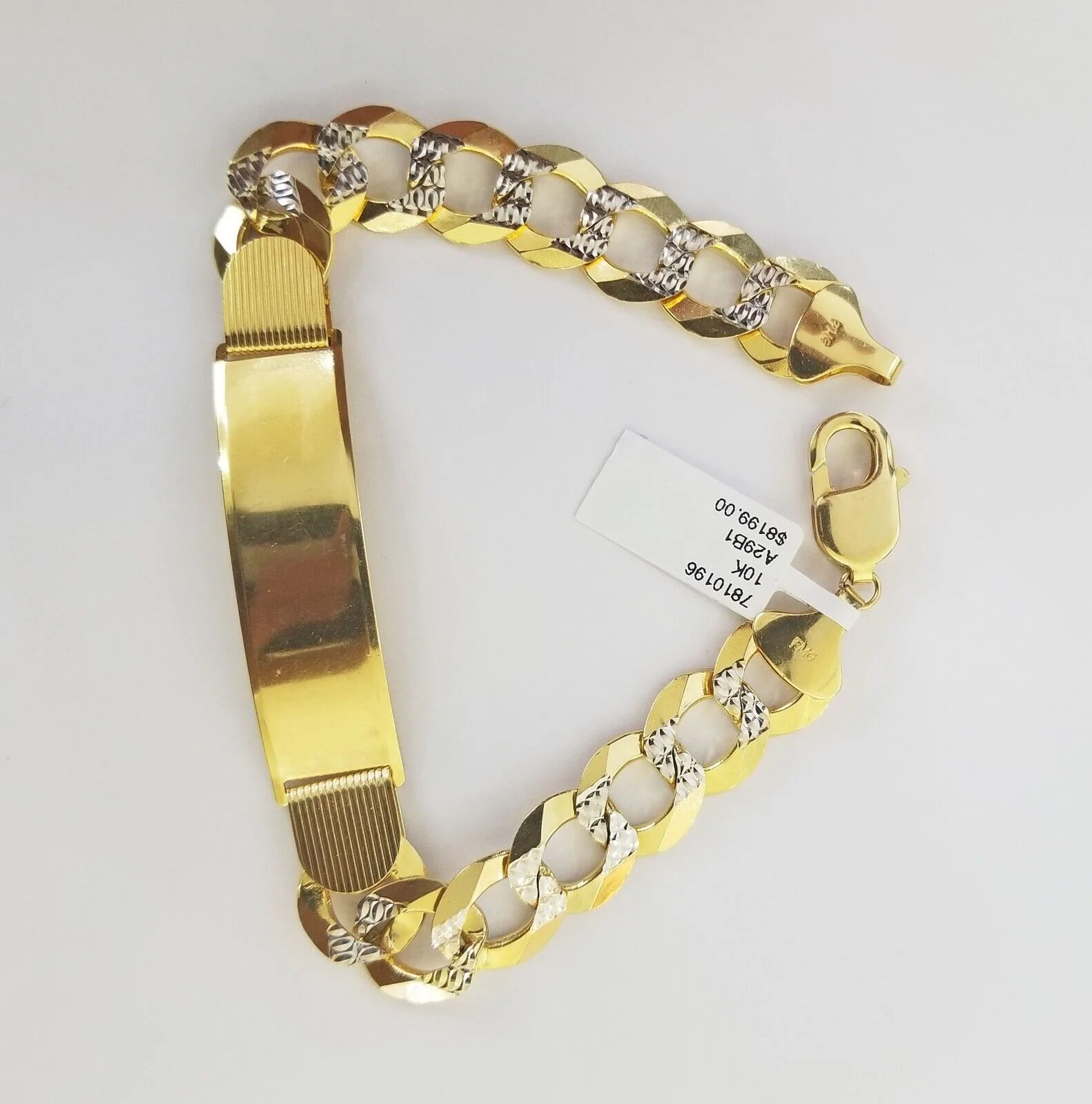 Solid 10k Gold Cuban Link ID Bracelet Diamond Cuts 12.5 mm 9 Inch - Image 6