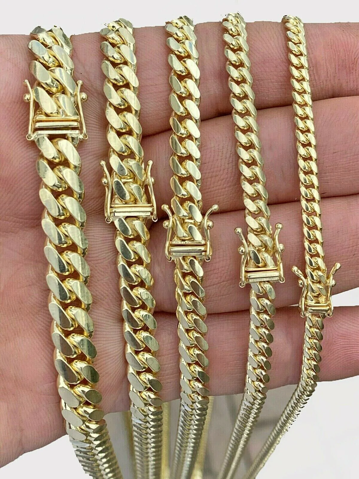 Solid 10k Gold Chain Miami Cuban link Necklace 4mm-8mm & 20"- 28" For Men