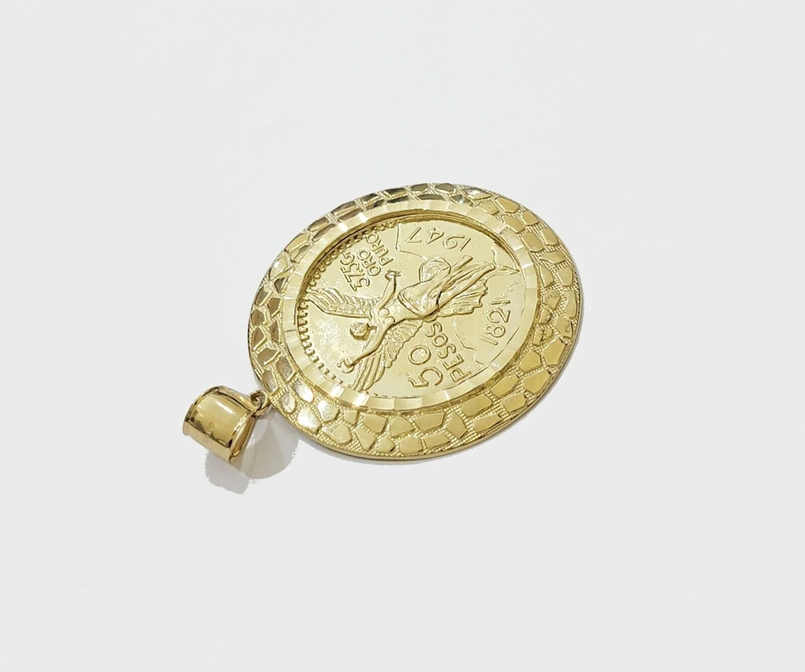 Solid 10k Gold Pendant Replica Nugget 50 Peso 1947 Mexican Centenaro Charm Style - Image 4