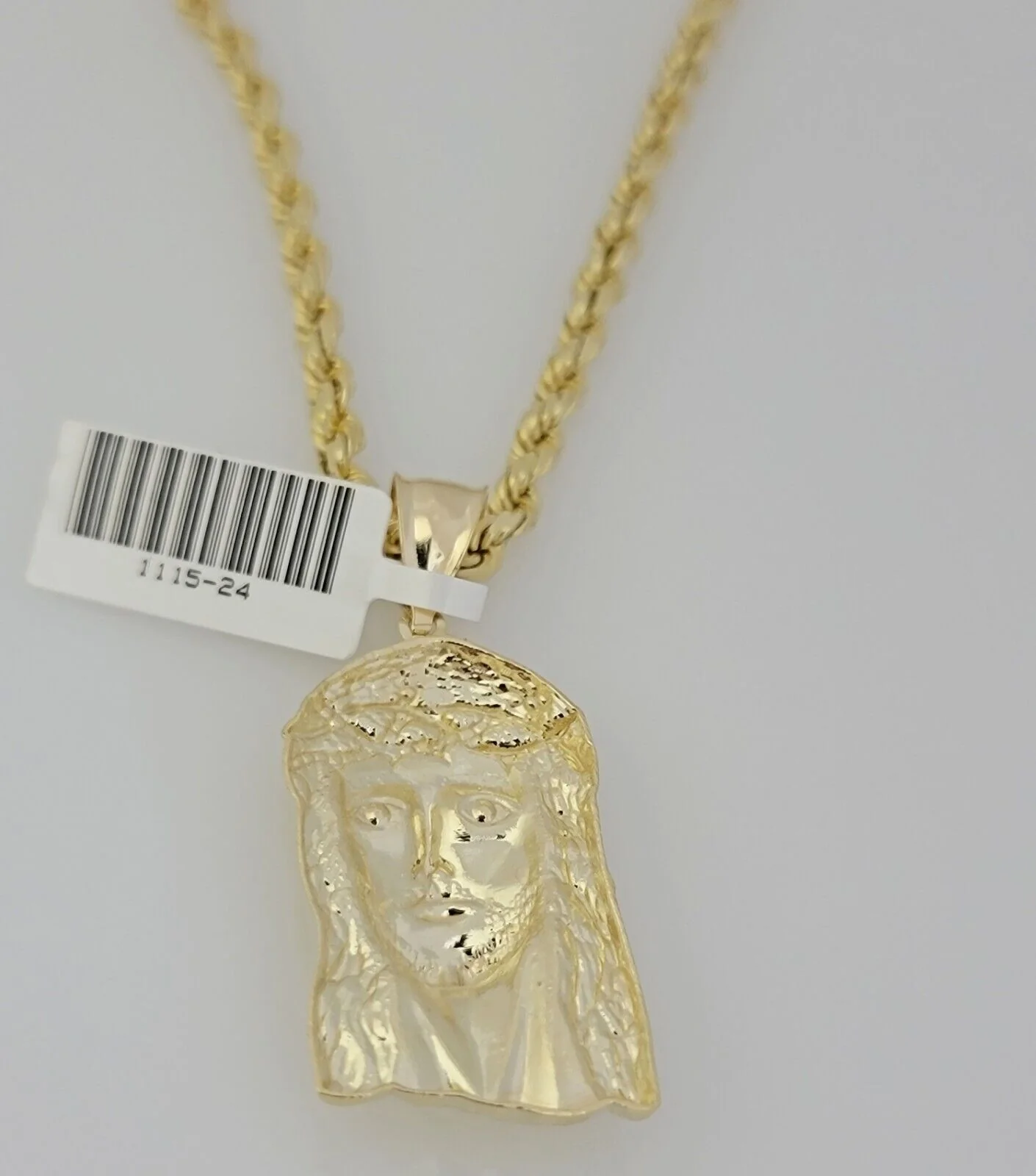 Solid 10k Gold Rope Chain Pendant SET Jesus Face Charm Necklace 4mm 20" Choker - Image 9