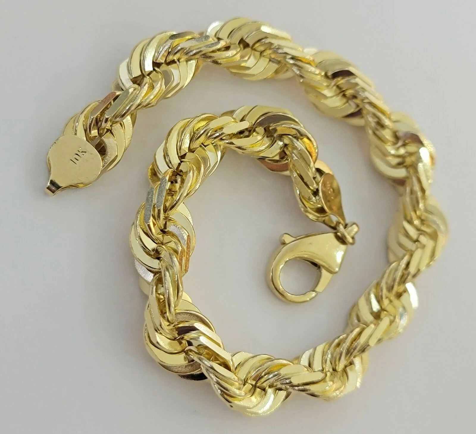 Solid 10k Real Gold Rope Bracelet Mens 10mm 9" Inch 10kt Yellow Gold THICK&HEAVY - Image 6