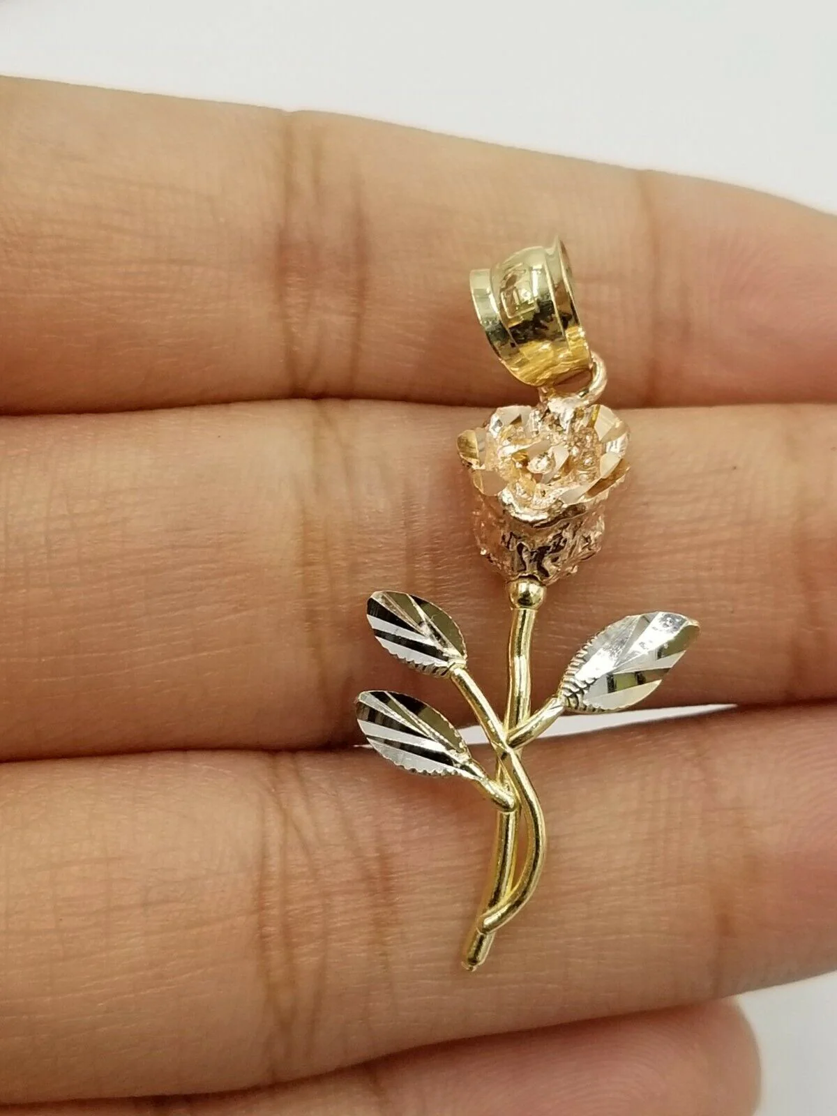 Solid 10k Rose Yellow White Gold Rose Flower Charm Trio Pendant Charm Women REAL - Image 2