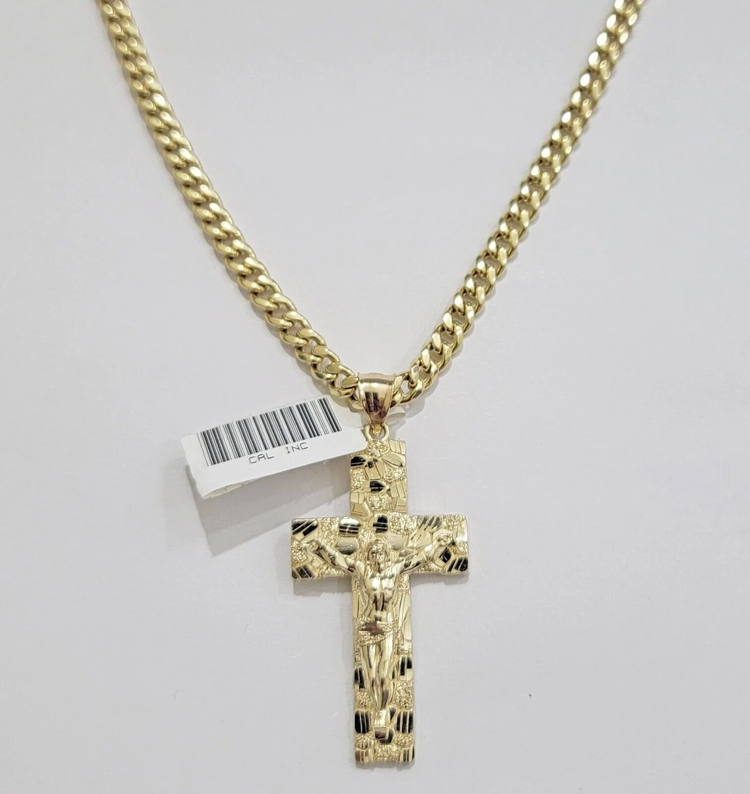 Solid 10k Yellow Gold Cuban link Chain & Nugget Charm Pendant Necklace 4mm 26 Inch - Image 6