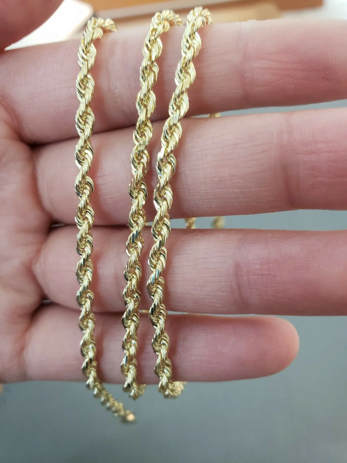 Solid 10K Yellow Gold Necklace 3mm 18"-26 Chain Diamond Cuts Real 10 KT Strong - Image 2