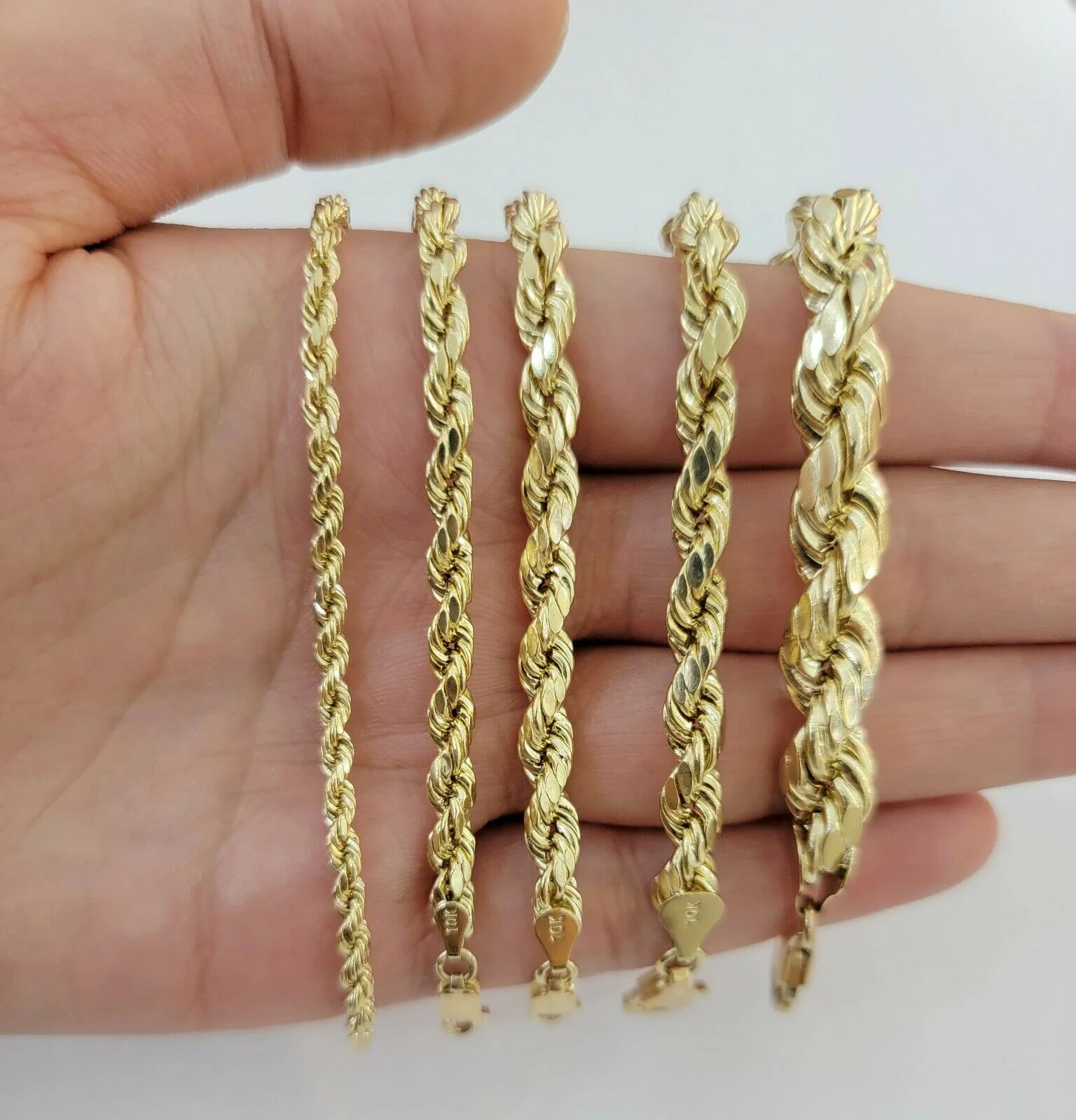 Solid 10k Yellow Gold Rope bracelet 7" 7.5" 8" 8.5" 9" Men Women 3mm- 9mm REAL - Image 2