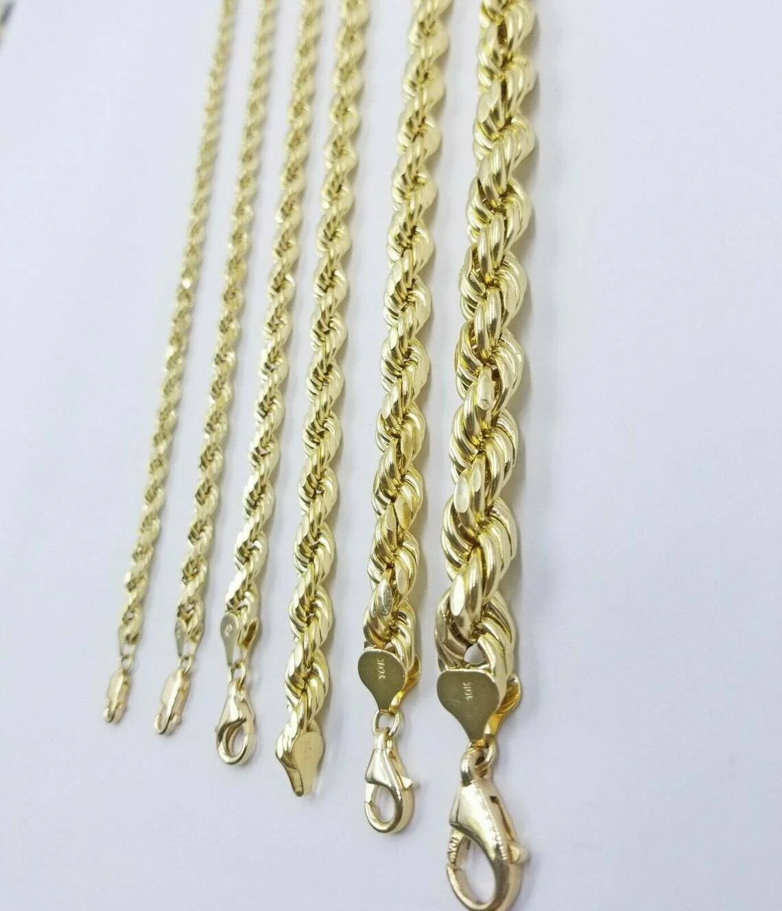 Solid 10k Yellow Gold Rope Chain Pendant Necklace 4mm-10mm Diamond Cut 18"-30" - Image 14