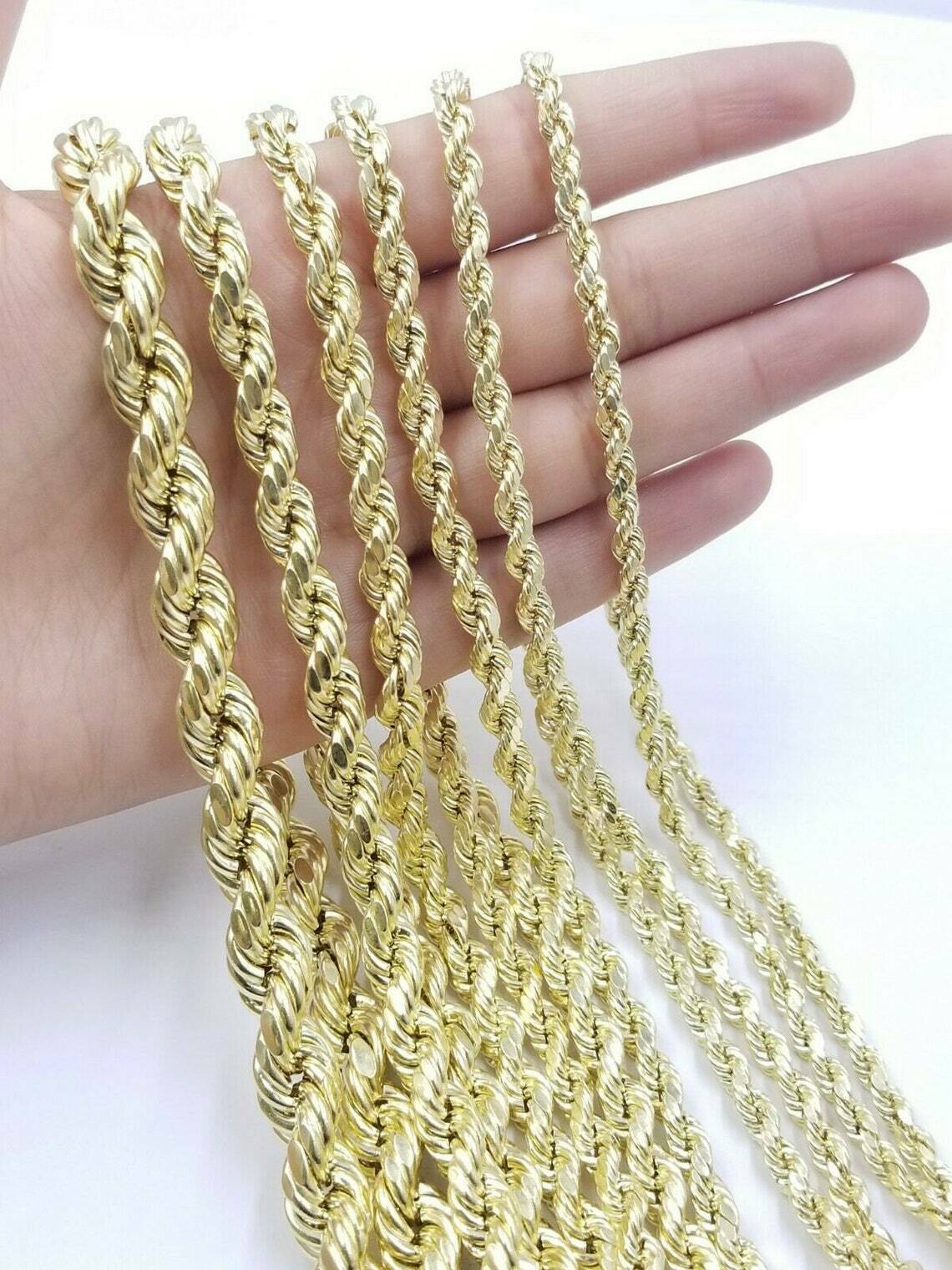 Solid 10k Yellow Gold Rope Chain Pendant Necklace 4mm-10mm Diamond Cut 18"-30" - Image 17