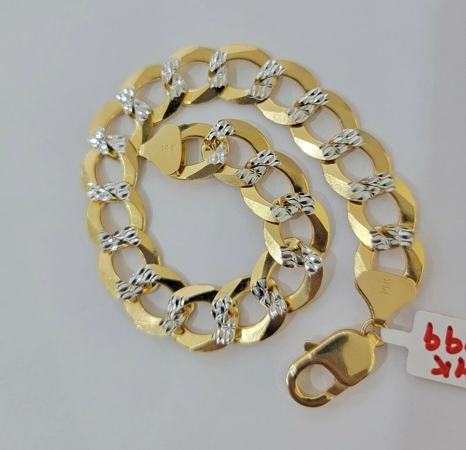 Solid 14k Gold Cuban Curb link Bracelet 9" 13.5mm 14kt Yellow Gold Diamond Cut - Image 3