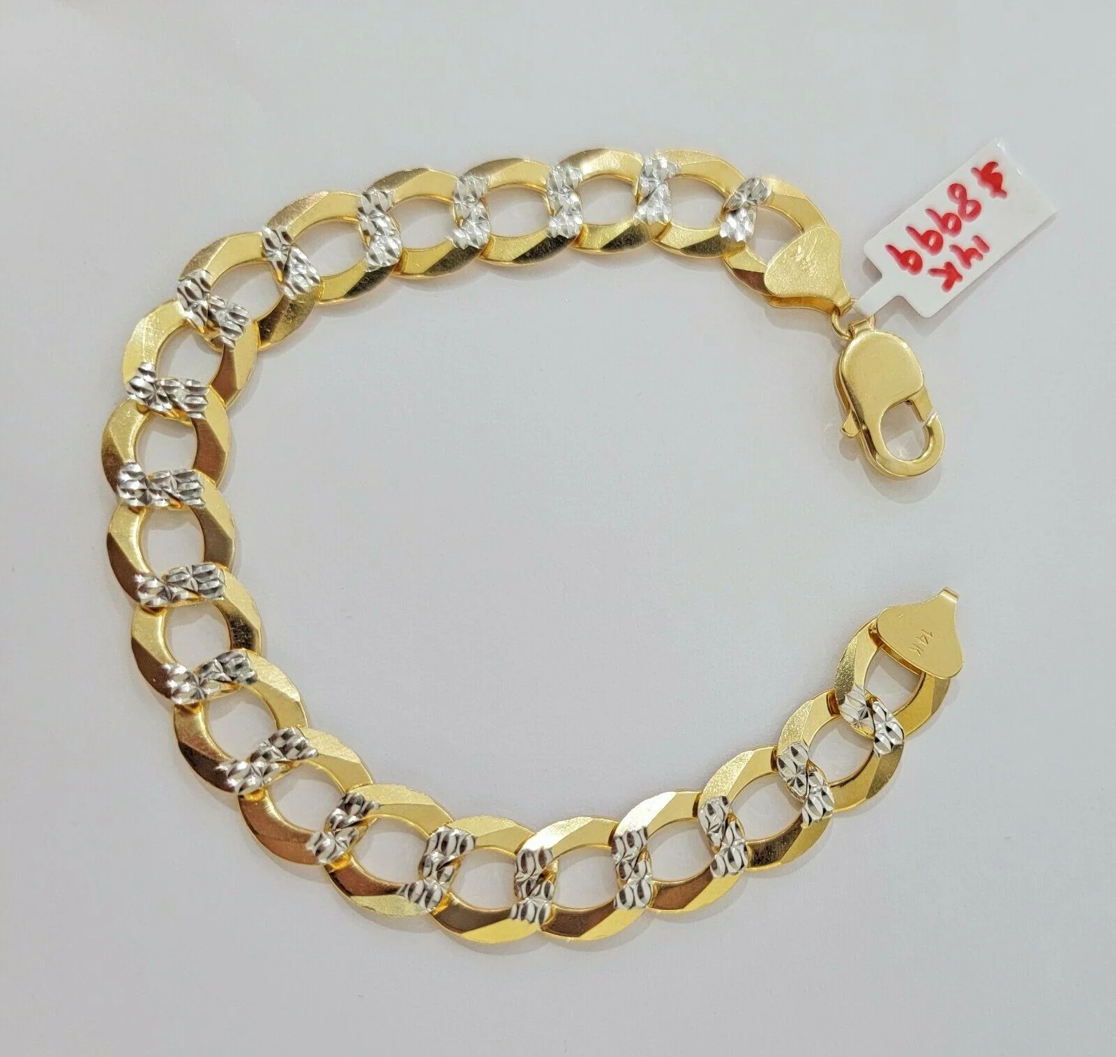 Solid 14k Gold Cuban Curb link Bracelet 9" 13.5mm 14kt Yellow Gold Diamond Cut - Image 4
