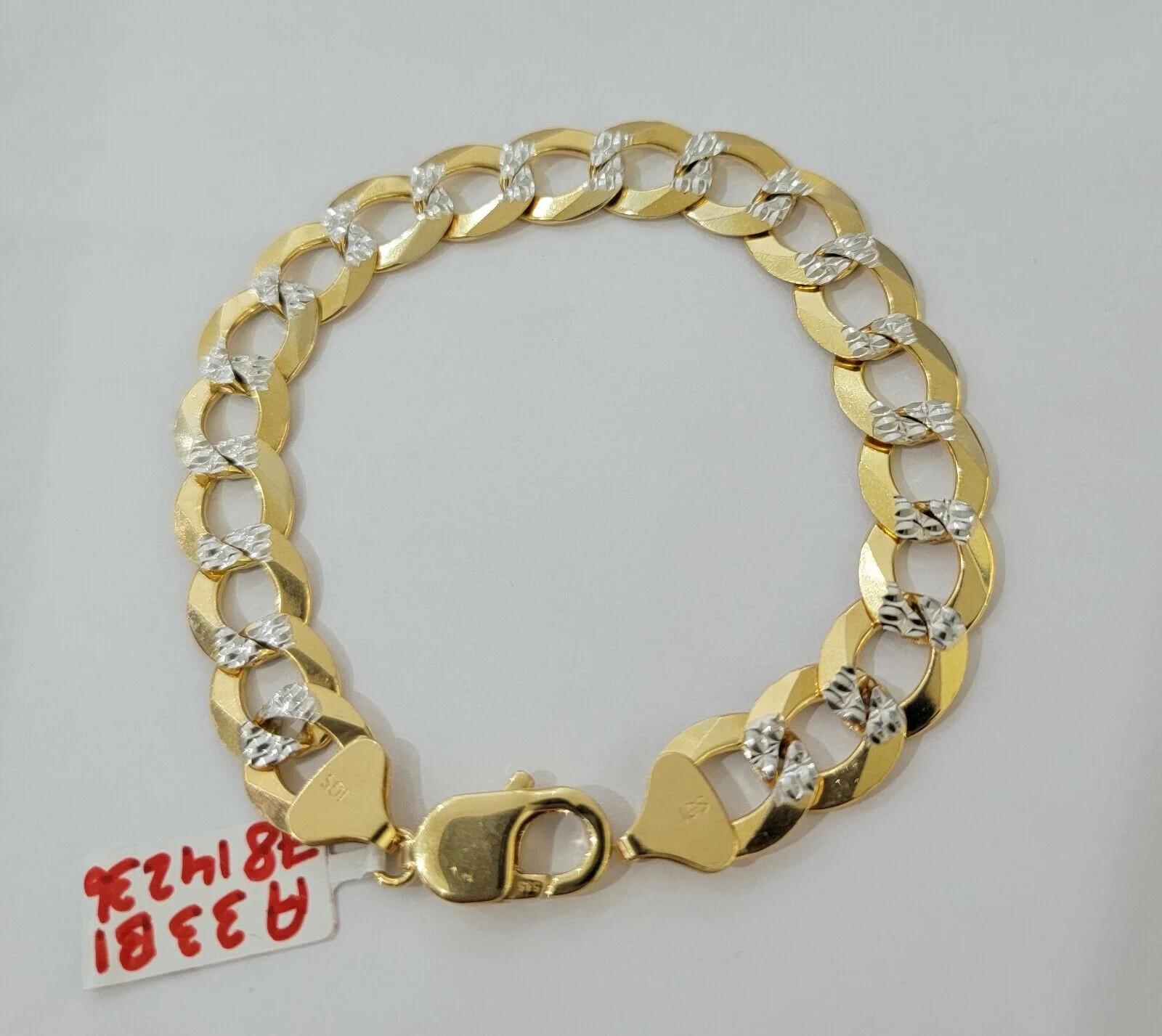 Solid 14k Gold Cuban Curb link Bracelet 9" 13.5mm 14kt Yellow Gold Diamond Cut - Image 6