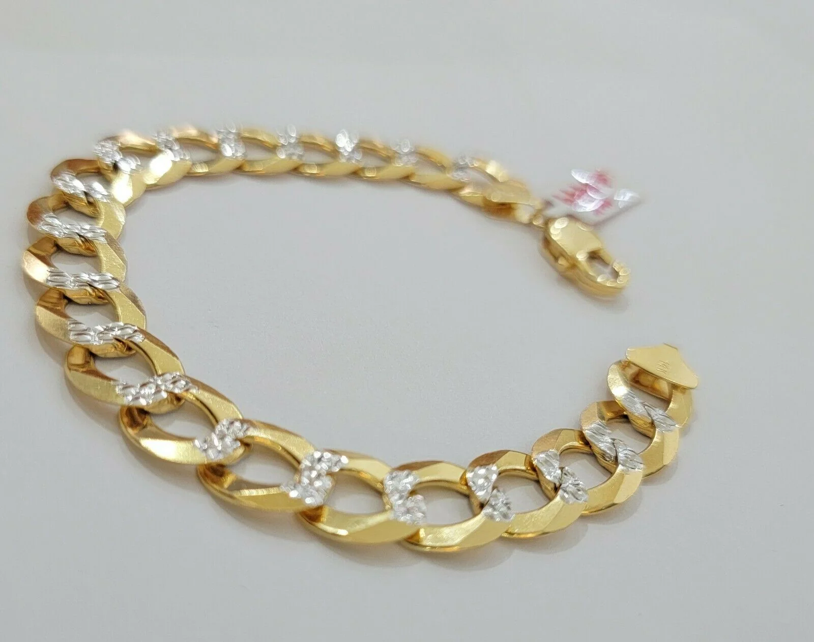 Solid 14k Gold Cuban Curb link Bracelet 9" 13.5mm 14kt Yellow Gold Diamond Cut - Image 7