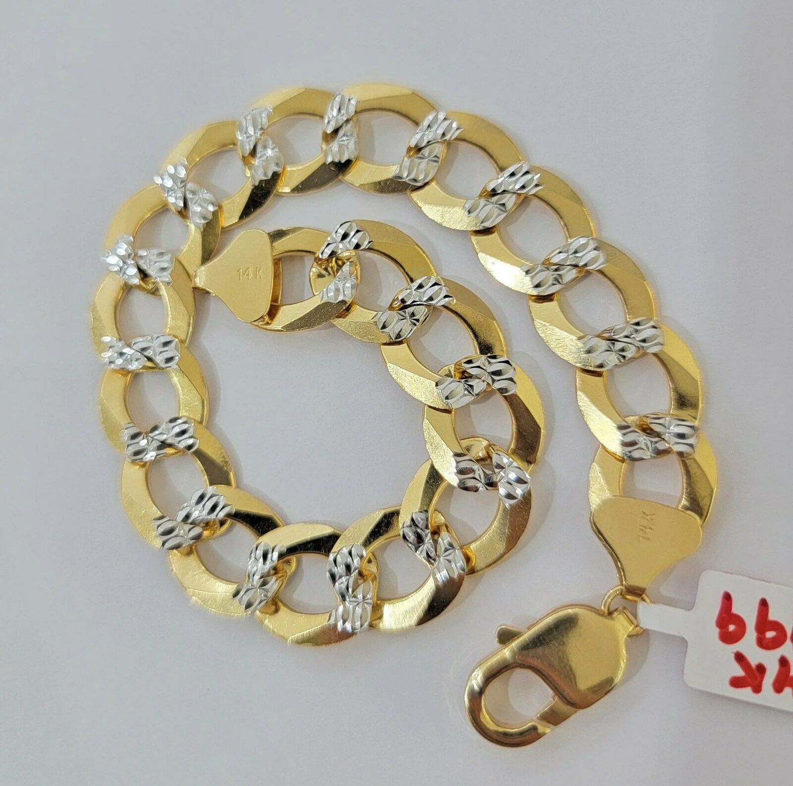 Solid 14k Gold Cuban Curb link Bracelet 9" 13.5mm 14kt Yellow Gold Diamond Cut - Image 8