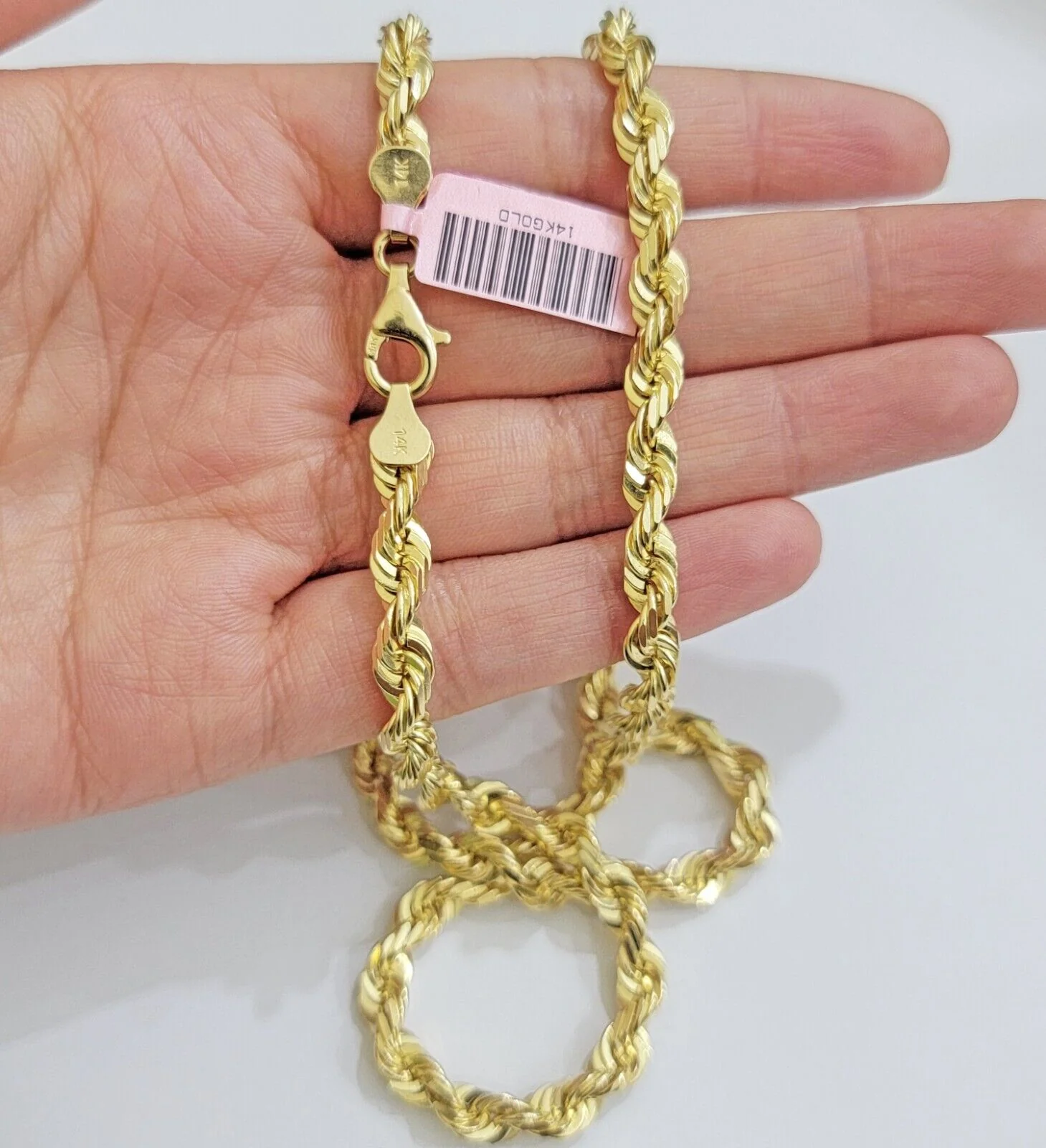 Solid 14k Gold Rope Chain Necklace 26 Inch 6mm Real 14kt Yellow Gold Diamond Cut - Image 3