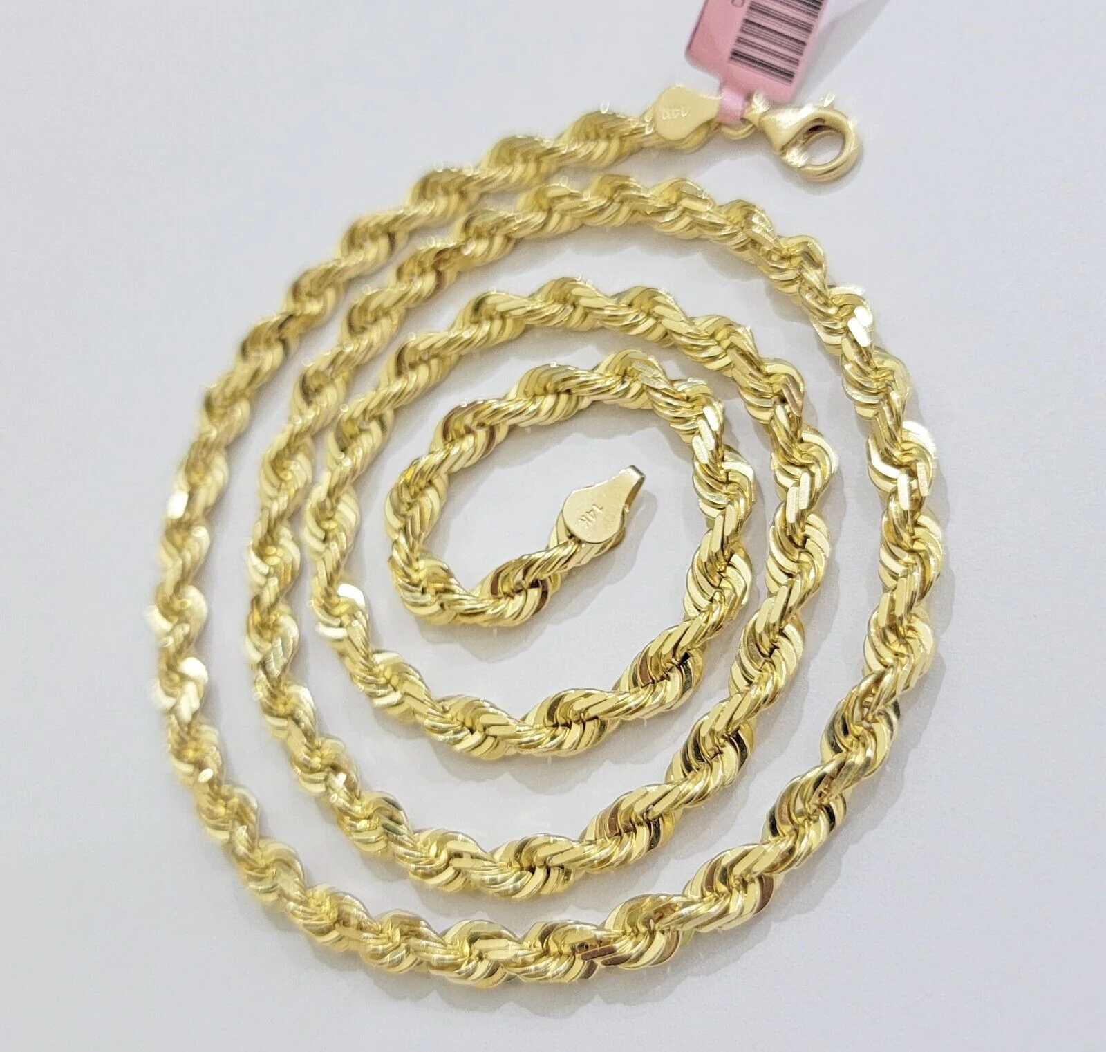 Solid 14k Gold Rope Chain Necklace 26 Inch 6mm Real 14kt Yellow Gold Diamond Cut - Image 8