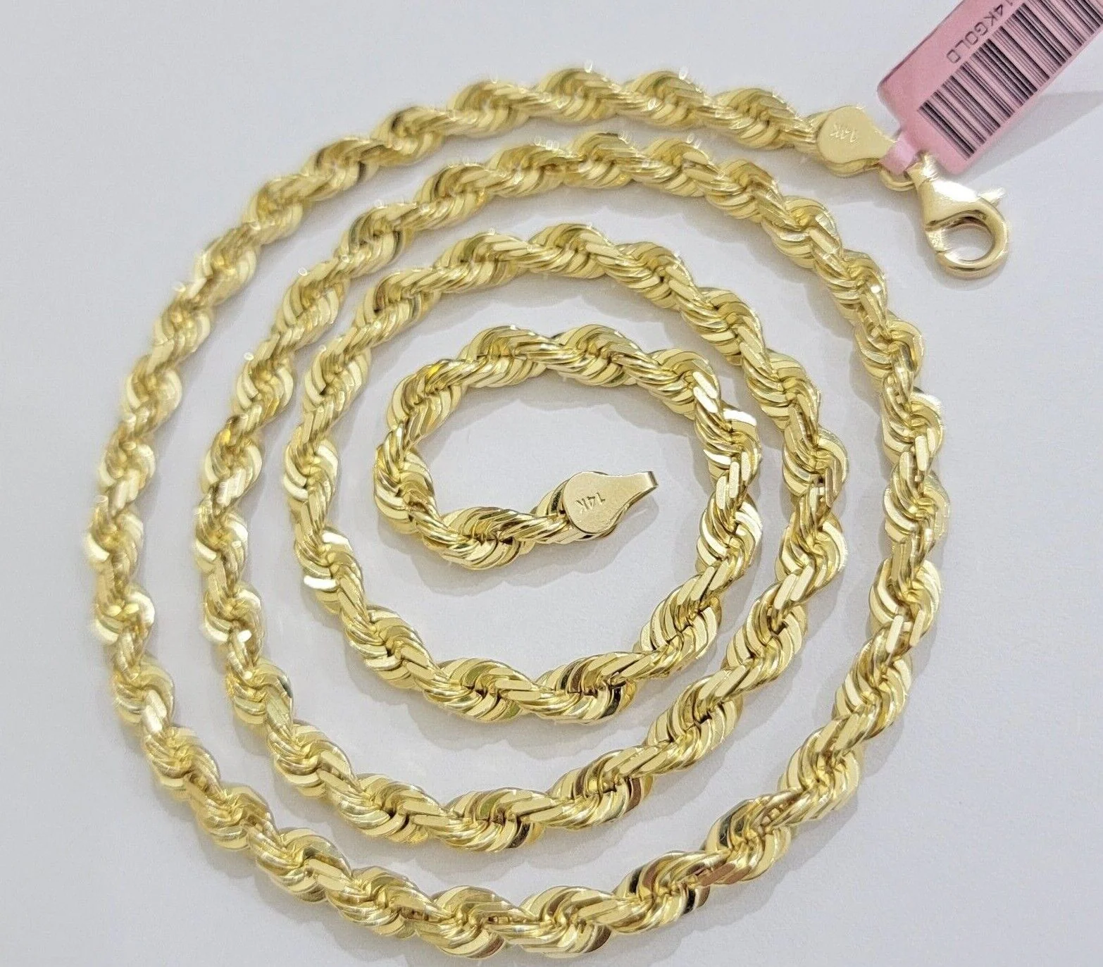 Solid 14k Gold Rope Chain Necklace 26 Inch 6mm Real 14kt Yellow Gold Diamond Cut - Image 9
