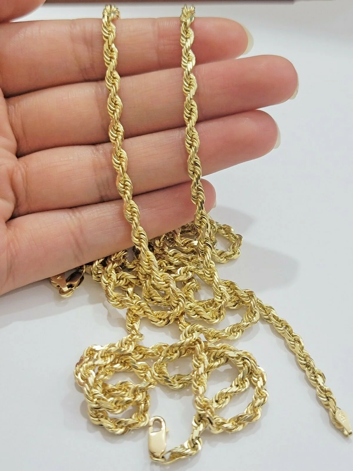 Solid 14k Gold Rope Chain Necklace 4mm 18"- 30" Inch REAL 14KT Yellow Gold - Image 2