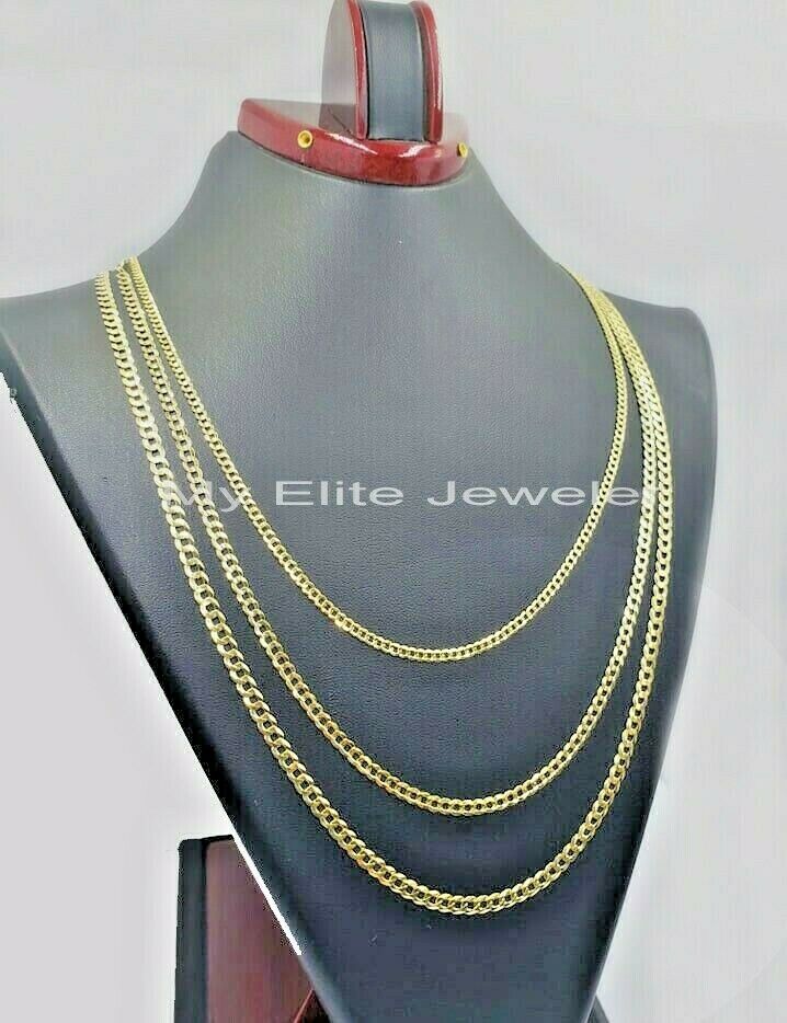 Solid 14k Yellow Gold Chain Necklace Cuban Curb Link Men Ladies 2-4mm 18-28 Inch - Image 4