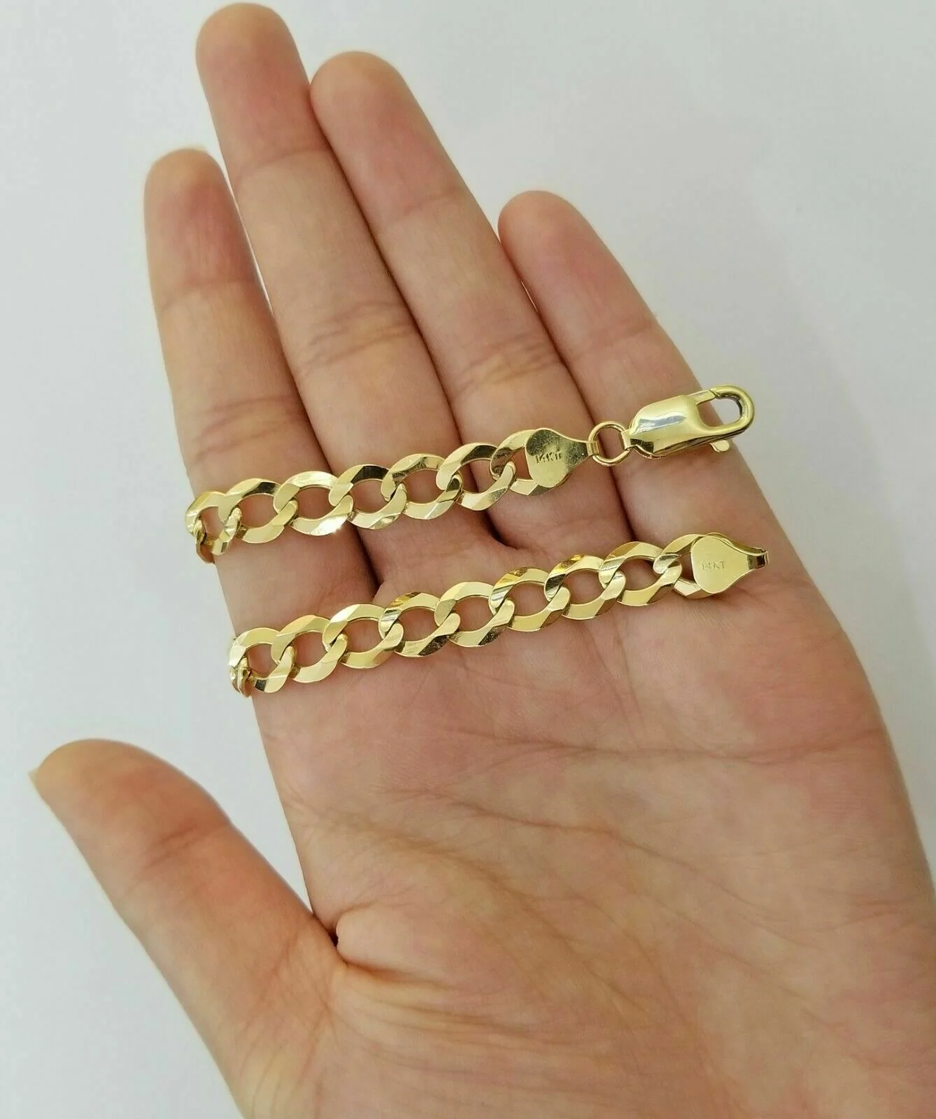 Solid 14K Yellow Gold Necklace Bracelet 3mm-10mm Curb Chain Cuban Link 7"- 30" - Image 17