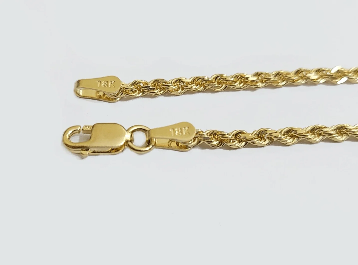 Solid 18k Yellow Gold Necklace Rope Chain 2mm 20'' Inch Real 18kt Men Women