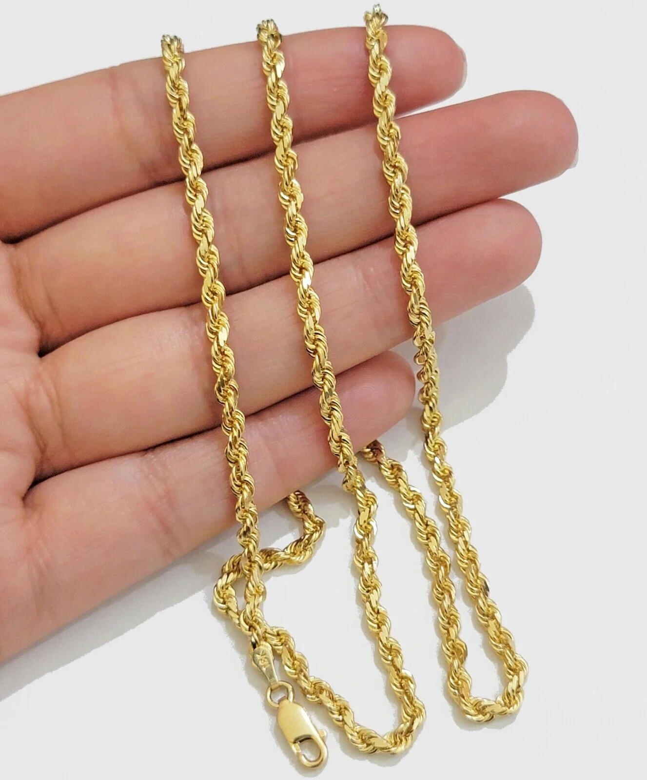 Solid 18k Yellow Gold Necklace Rope Chain 3mm 18'' Inch Real 18kt Men Women SALE - Image 5