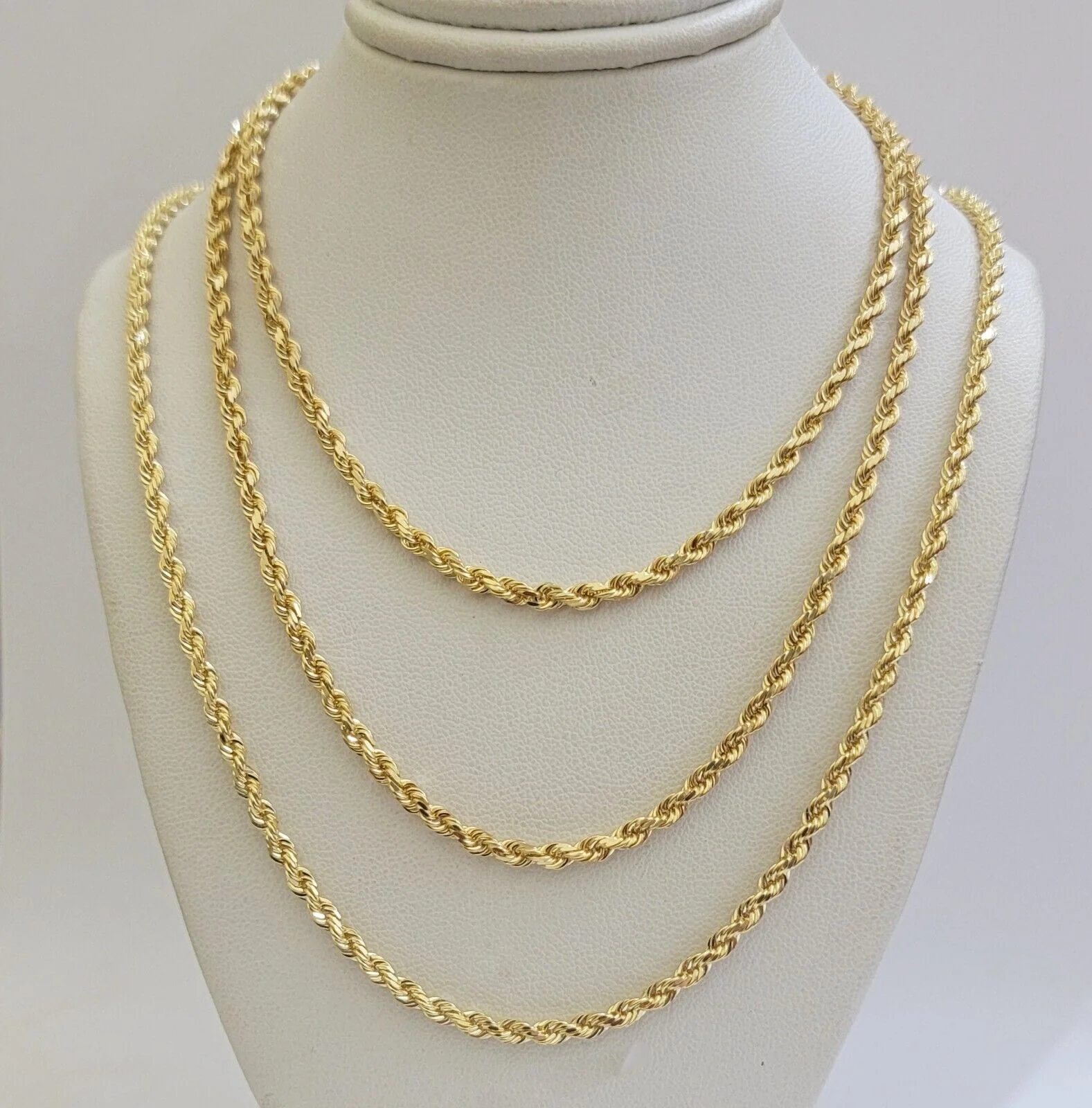 Solid 18k Yellow Gold Necklace Rope Chain 3mm 18'' Inch Real 18kt Men Women SALE - Image 6