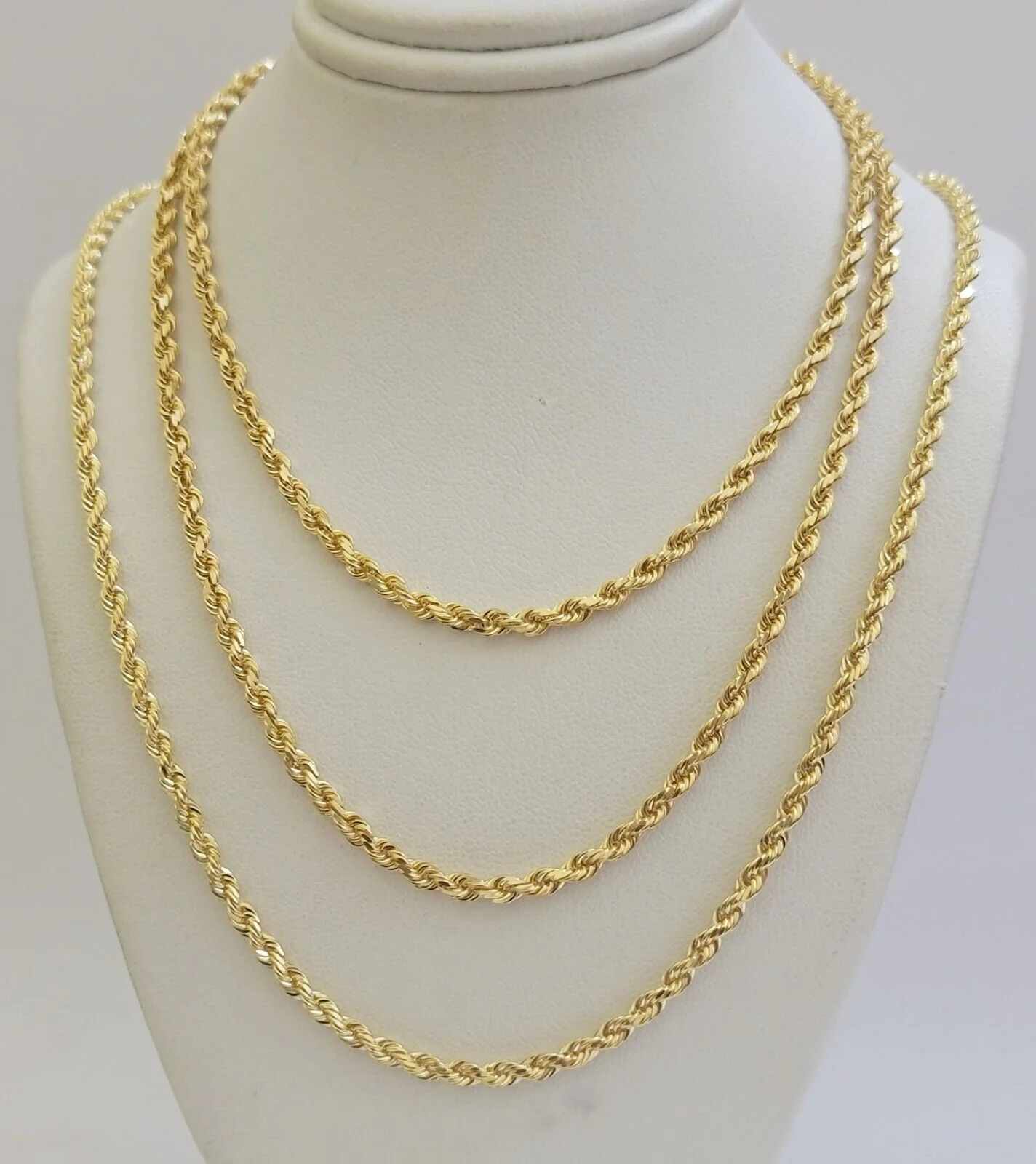 Solid 18k Yellow Gold Necklace Rope Chain 3mm 24'' Inch Real 18kt Men Women SALE - Image 10