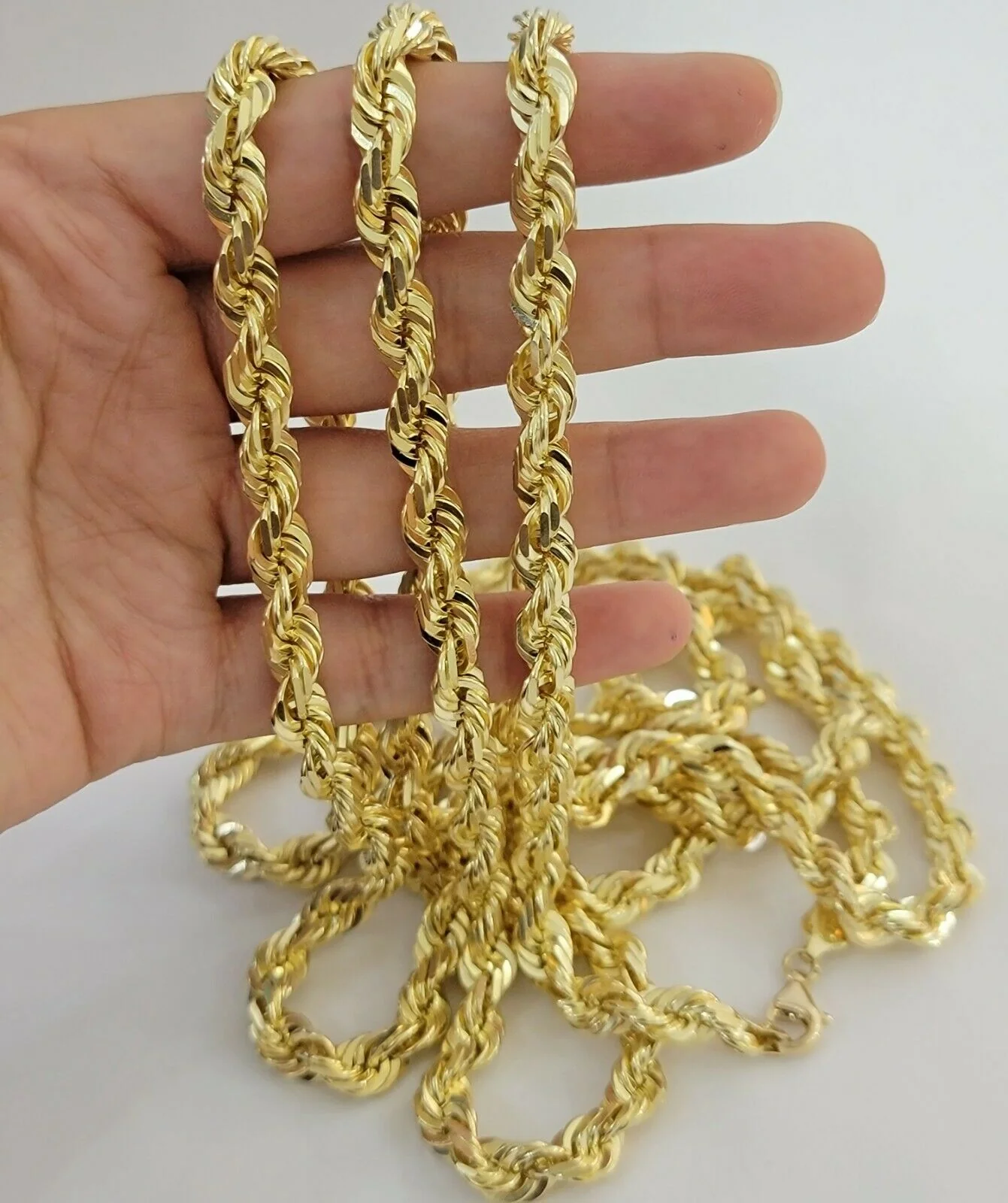 SOLID Gold 10k Rope Chain 8mm 18"-30" Inch 10kt Yellow Gold Necklace Diamond Cut - Image 6
