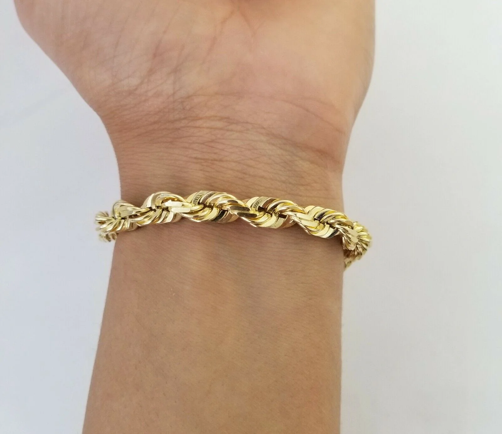 Solid Real 10K Yellow Gold Rope Bracelet 8" Inch 7mm 10kt Real gold men women