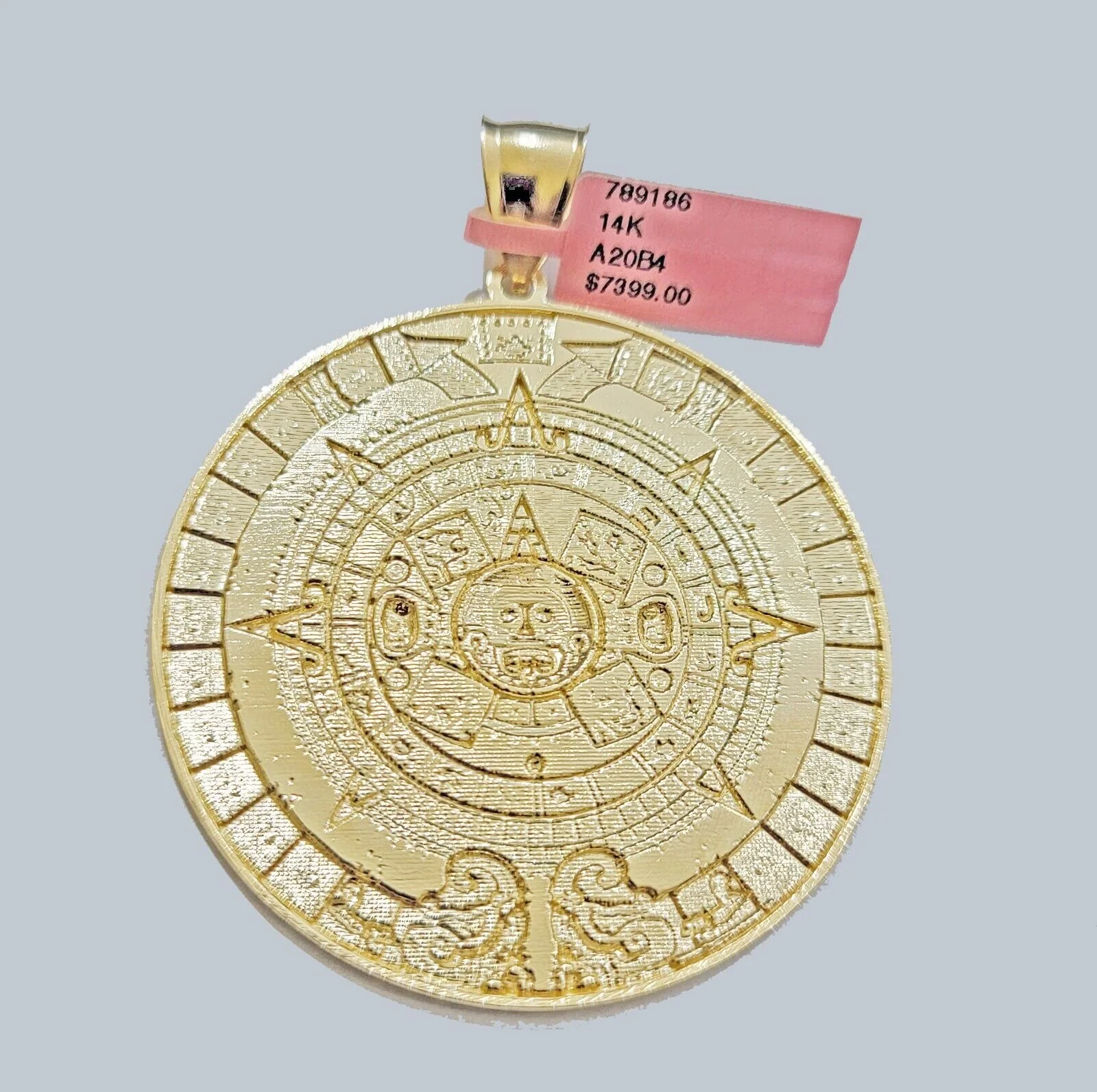 SOLID Real 14kt Yellow Gold Pendant Aztec Mayan Calendar 3.2" Men's Round Charm - Image 7