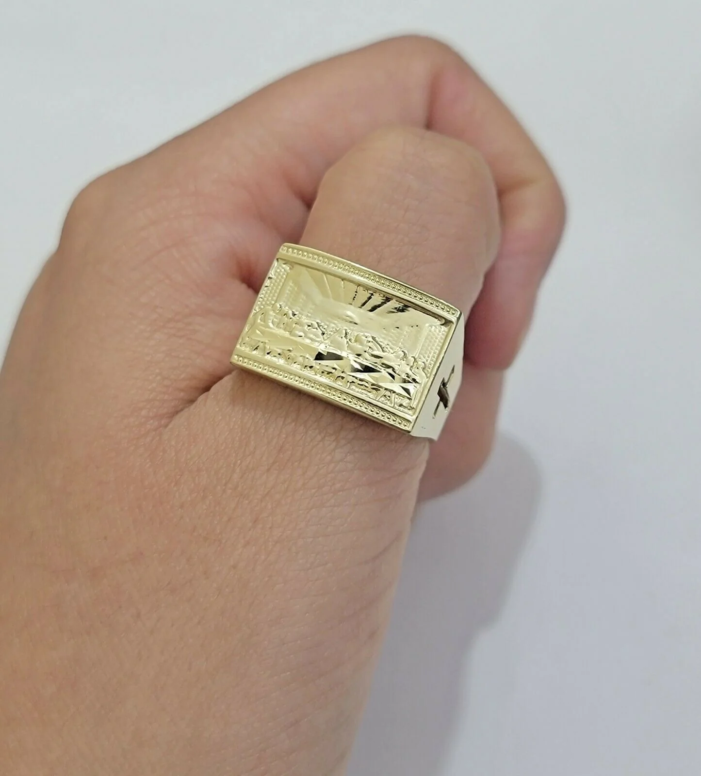Solid Real Gold Men's Ring Last Supper 10k Yellow Gold Casual,Pinky, Square,10kt - Image 5
