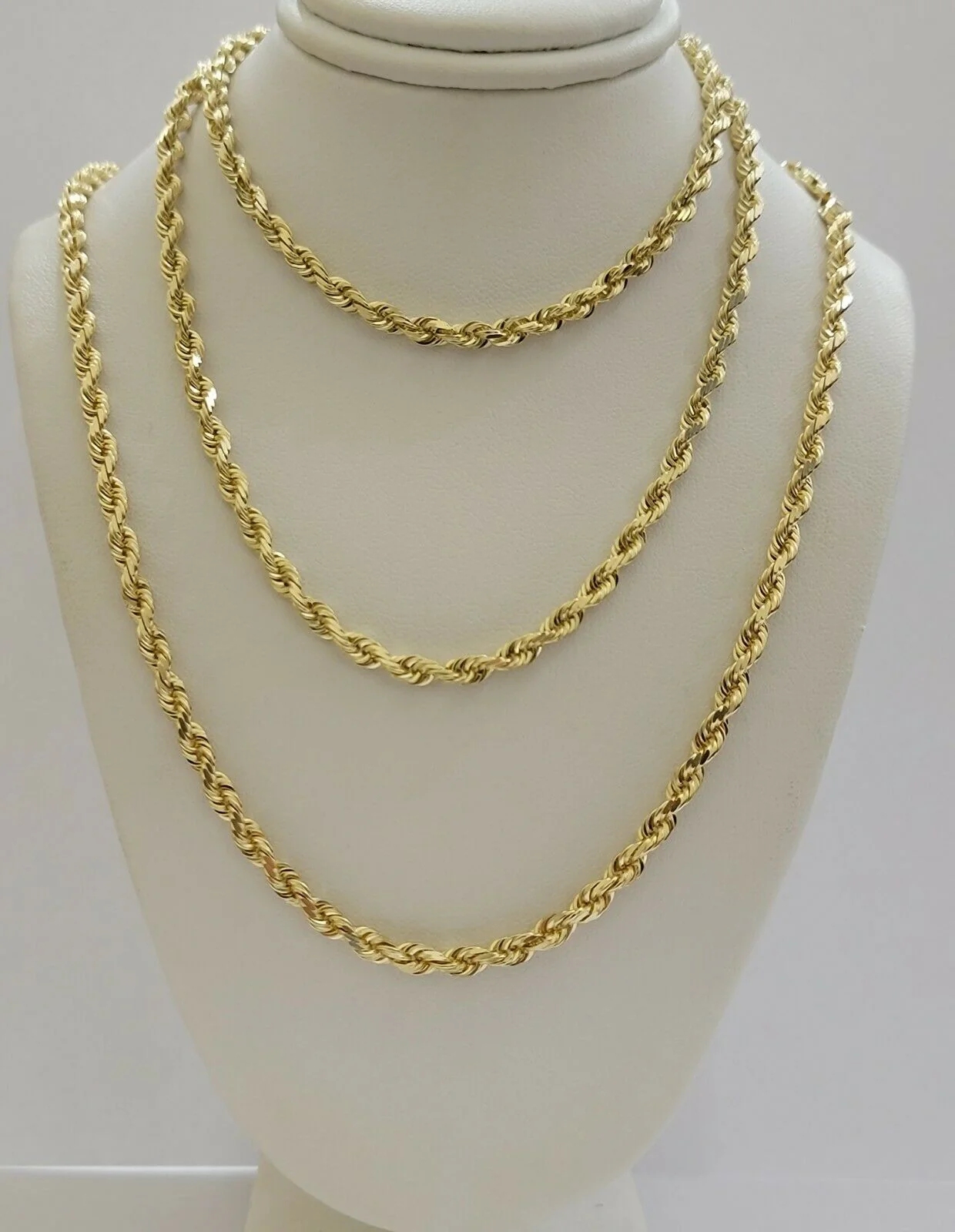 Solid REAL10k Gold Rope Chain 4mm 18"-30" Necklace 10kt Yellow Gold Diamond Cut - Image 10